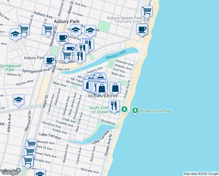 map of restaurants, bars, coffee shops, grocery stores, and more near 42 Ocean Pathway in Neptune Township