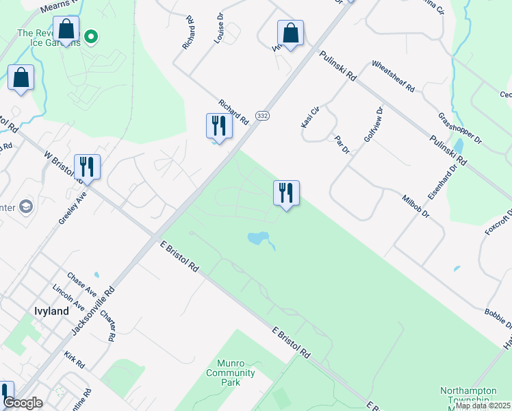 map of restaurants, bars, coffee shops, grocery stores, and more near 67 Parry Way in Ivyland