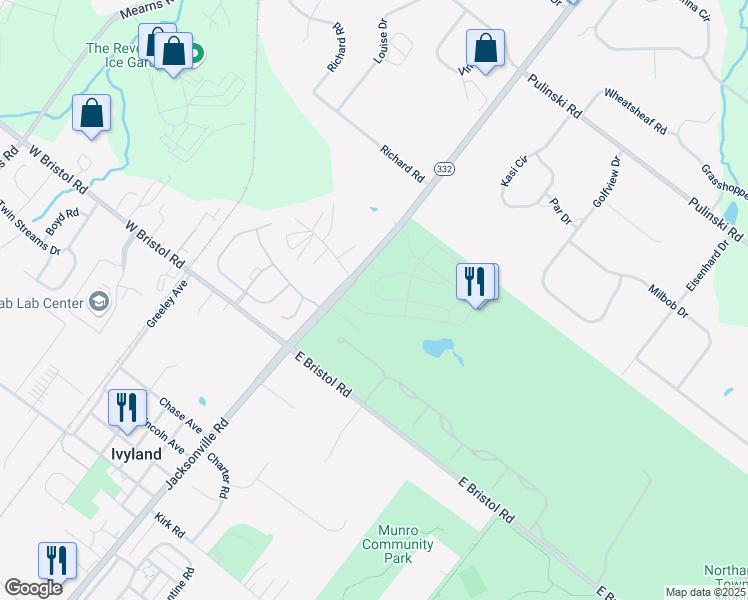 map of restaurants, bars, coffee shops, grocery stores, and more near 42 Parry Way in Ivyland