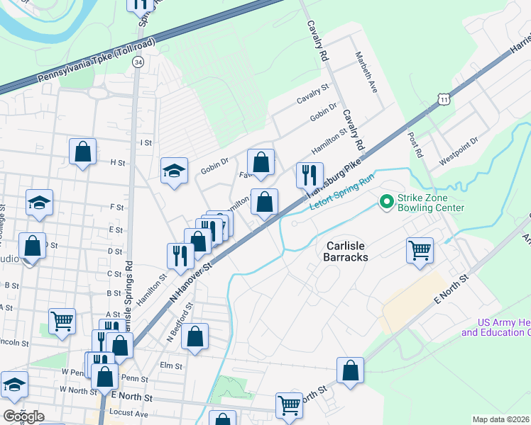 map of restaurants, bars, coffee shops, grocery stores, and more near 860 Carlwynne Manor in Carlisle
