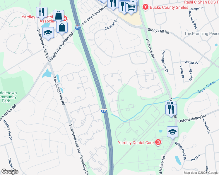 map of restaurants, bars, coffee shops, grocery stores, and more near 464 Cedar Hollow Drive in Yardley