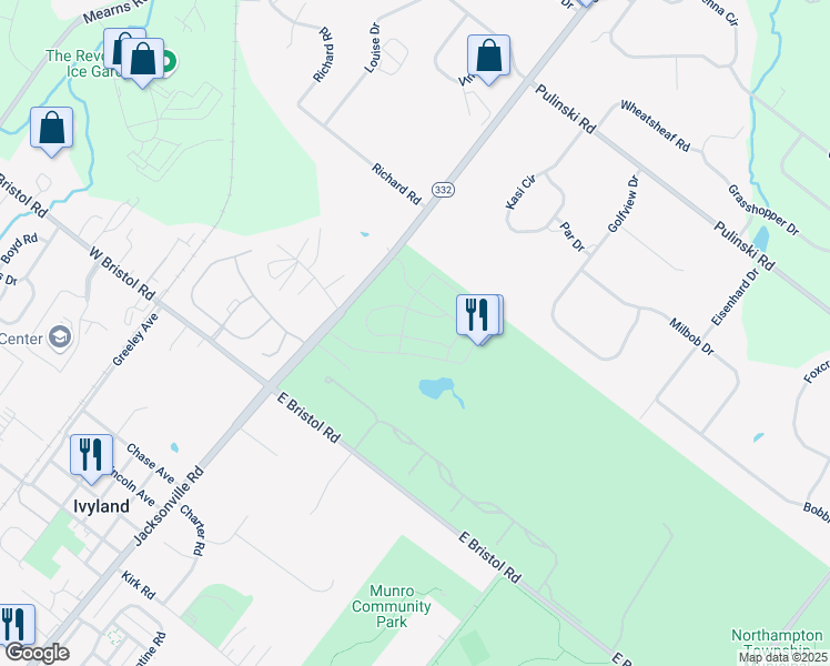 map of restaurants, bars, coffee shops, grocery stores, and more near 55 Parry Way in Ivyland