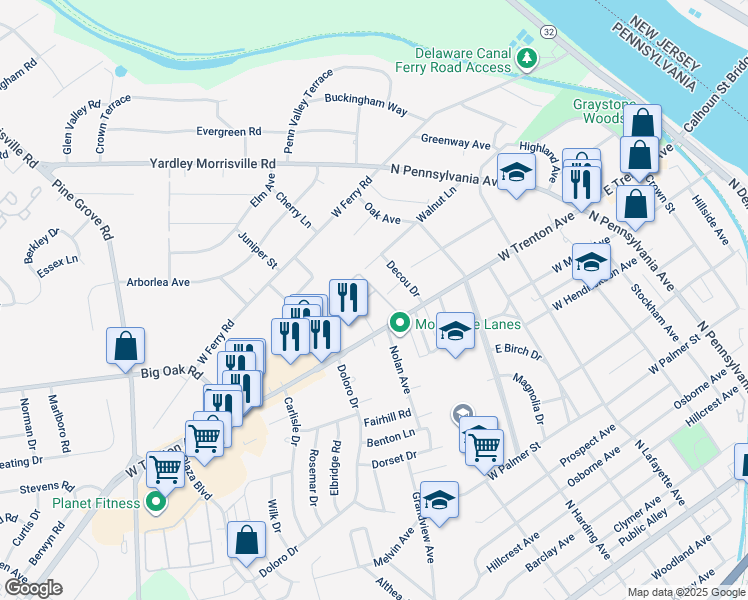 map of restaurants, bars, coffee shops, grocery stores, and more near 243 Walnut Lane in Morrisville