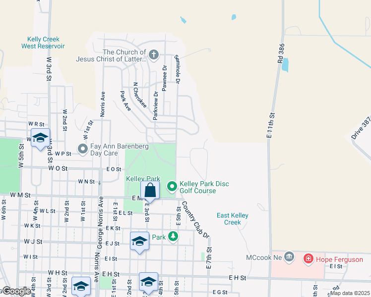 map of restaurants, bars, coffee shops, grocery stores, and more near 101-199 Seminole Drive in McCook