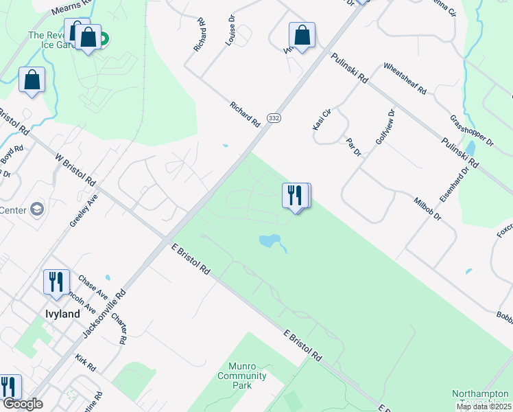 map of restaurants, bars, coffee shops, grocery stores, and more near 55 Parry Way in Ivyland