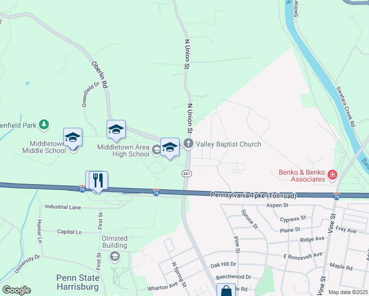 map of restaurants, bars, coffee shops, grocery stores, and more near 201 Oberlin Road in Middletown