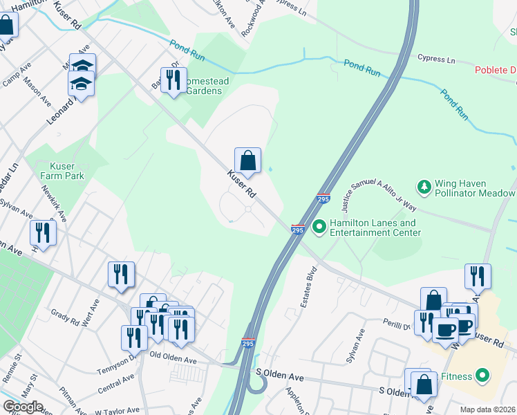 map of restaurants, bars, coffee shops, grocery stores, and more near 45 Sundance Drive in Hamilton Township