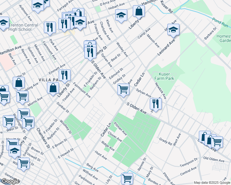 map of restaurants, bars, coffee shops, grocery stores, and more near 6 Smythe Avenue in Hamilton Township