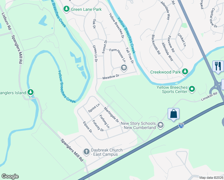map of restaurants, bars, coffee shops, grocery stores, and more near 8 Meadow Drive in Camp Hill
