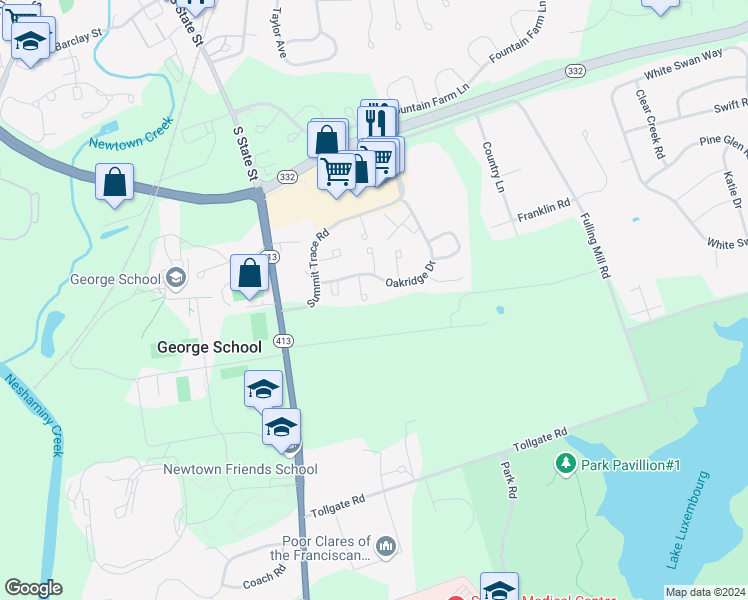 map of restaurants, bars, coffee shops, grocery stores, and more near 216 Stoneybrook Court in Langhorne
