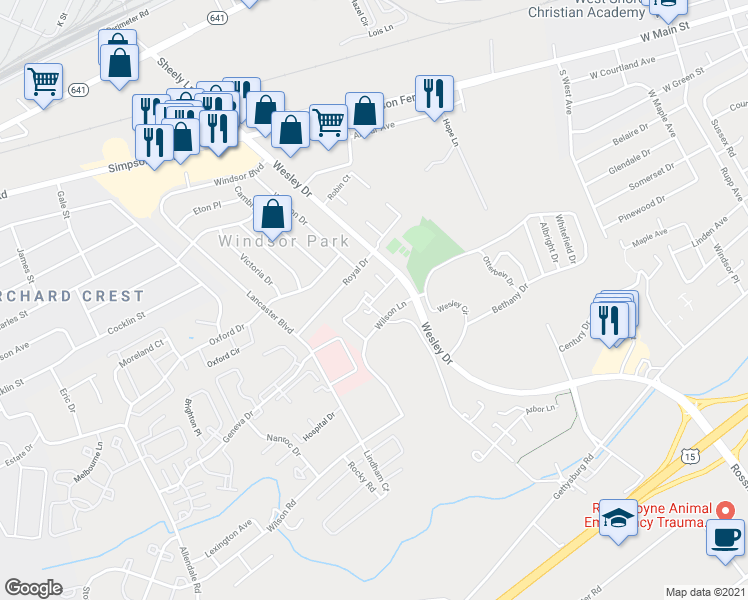 map of restaurants, bars, coffee shops, grocery stores, and more near 5313 Cobblestone Drive in Mechanicsburg