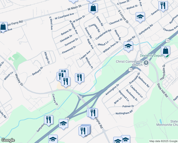 map of restaurants, bars, coffee shops, grocery stores, and more near 4616 Gettysburg Road in Mechanicsburg