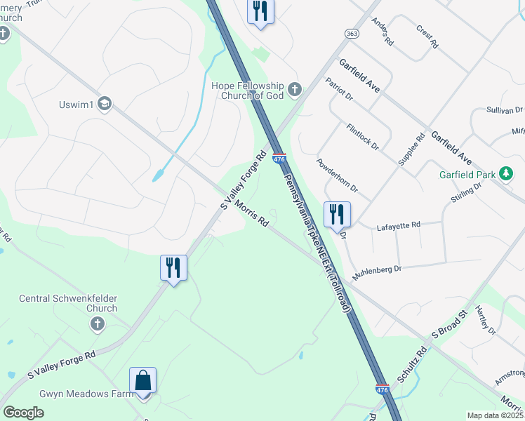 map of restaurants, bars, coffee shops, grocery stores, and more near 1976 Penngrove Terrace in Lansdale