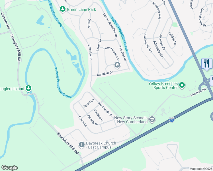 map of restaurants, bars, coffee shops, grocery stores, and more near 8 Meadow Drive in Camp Hill