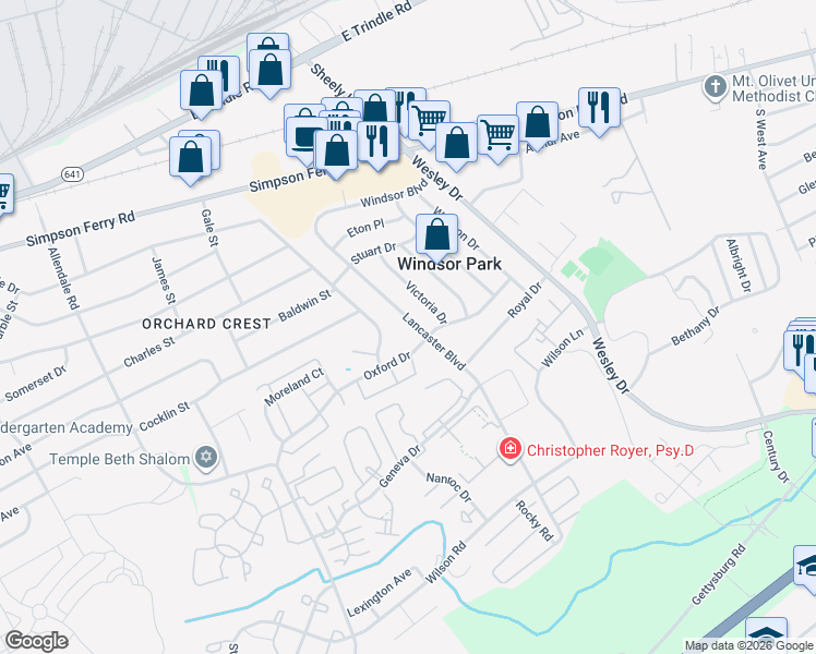map of restaurants, bars, coffee shops, grocery stores, and more near 130 Lancaster Boulevard in Mechanicsburg