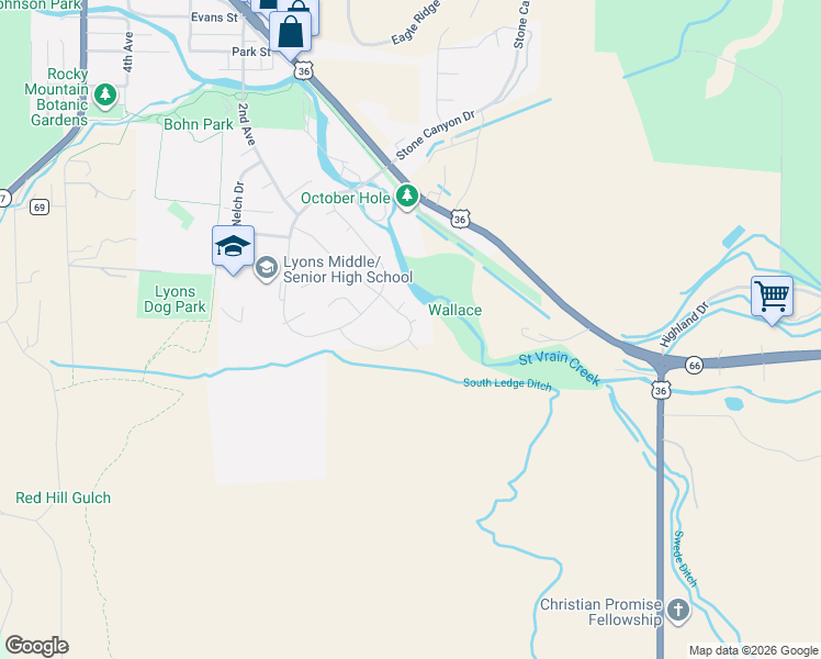 map of restaurants, bars, coffee shops, grocery stores, and more near 502 Carter Court in Lyons