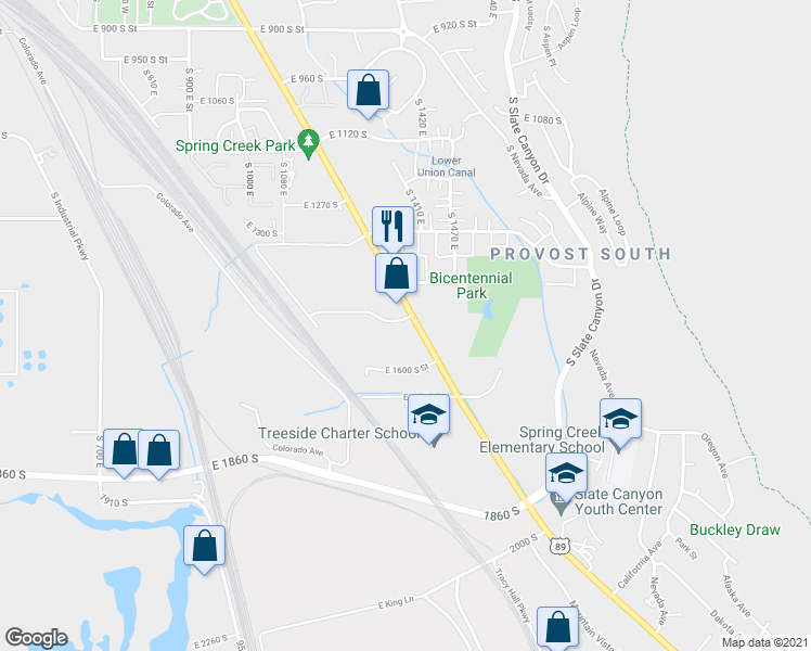 map of restaurants, bars, coffee shops, grocery stores, and more near 1480 U.S. 89 in Provo
