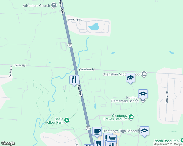 map of restaurants, bars, coffee shops, grocery stores, and more near 274 Shanahan Road in Lewis Center