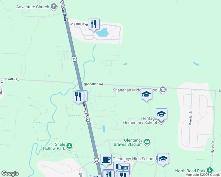 map of restaurants, bars, coffee shops, grocery stores, and more near 364 Shanahan Road in Lewis Center