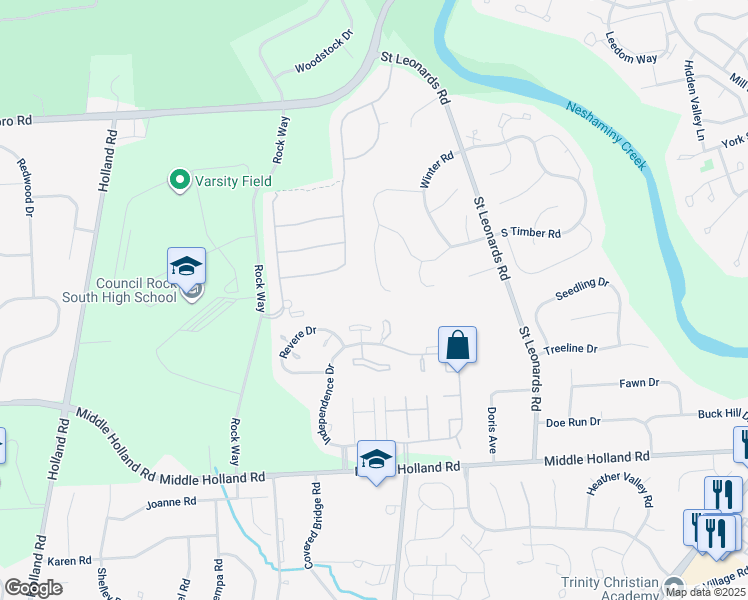 map of restaurants, bars, coffee shops, grocery stores, and more near 23 Stardust Drive in Holland