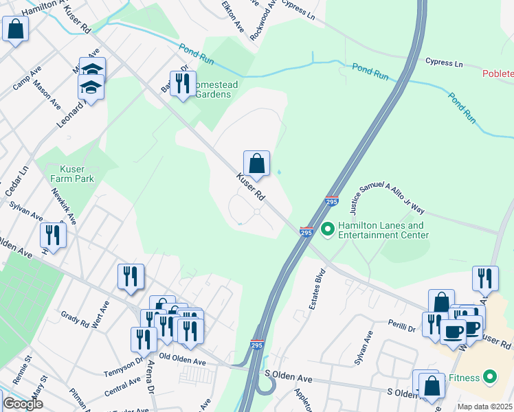 map of restaurants, bars, coffee shops, grocery stores, and more near 2 Sundance Drive in Trenton