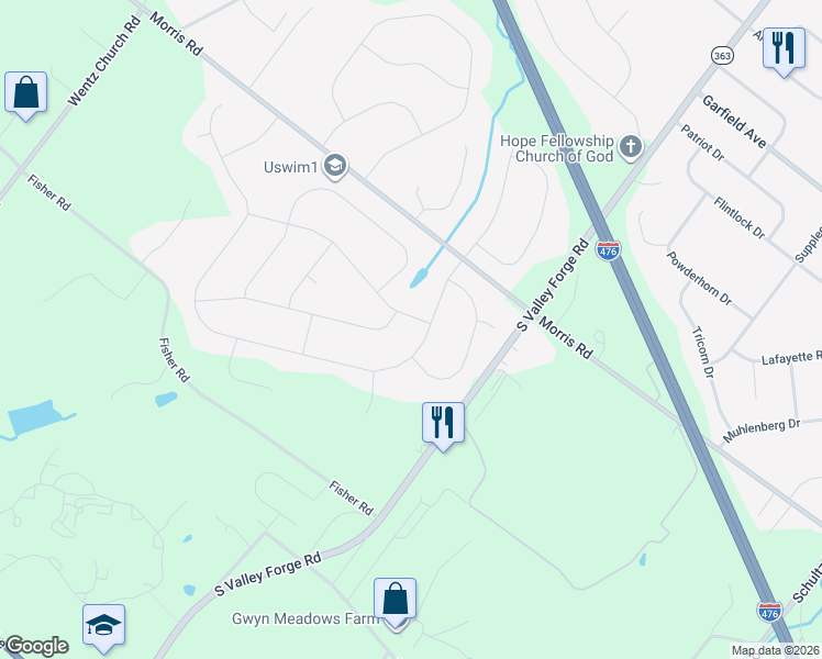 map of restaurants, bars, coffee shops, grocery stores, and more near 3052 Sunny Ayre Dr in Lansdale