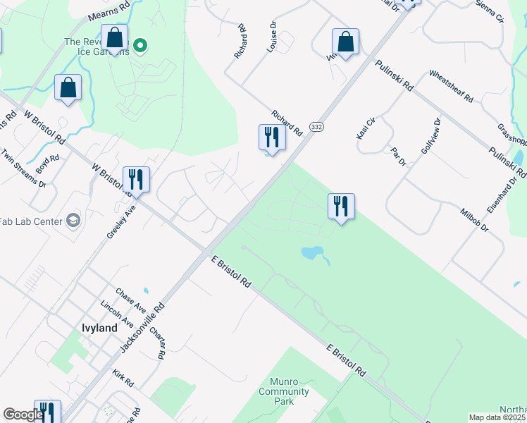map of restaurants, bars, coffee shops, grocery stores, and more near 34 Parry Way in Ivyland