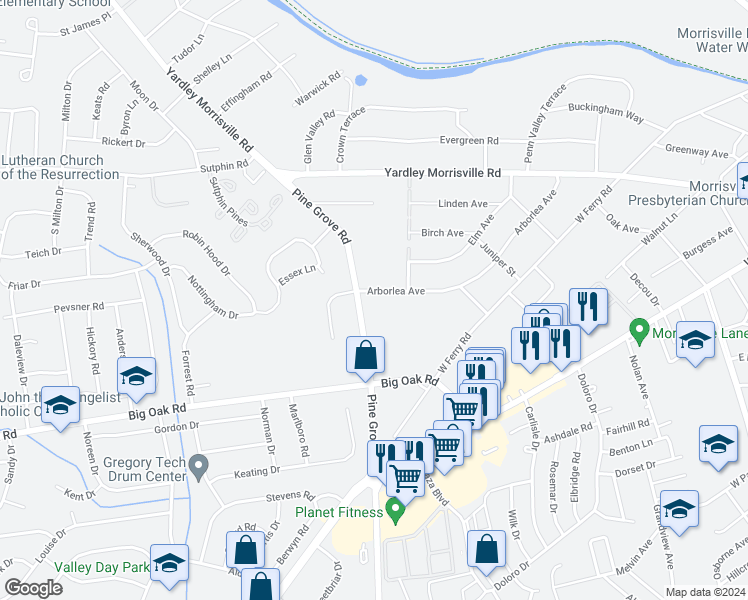 map of restaurants, bars, coffee shops, grocery stores, and more near 1226 Pine Grove Road in Morrisville