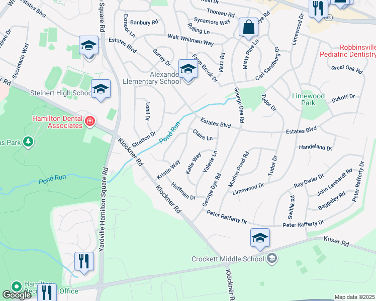 map of restaurants, bars, coffee shops, grocery stores, and more near 21 Kristin Way in Hamilton Township