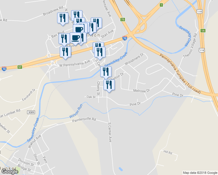 map of restaurants, bars, coffee shops, grocery stores, and more near 413 South Center Avenue in New Stanton