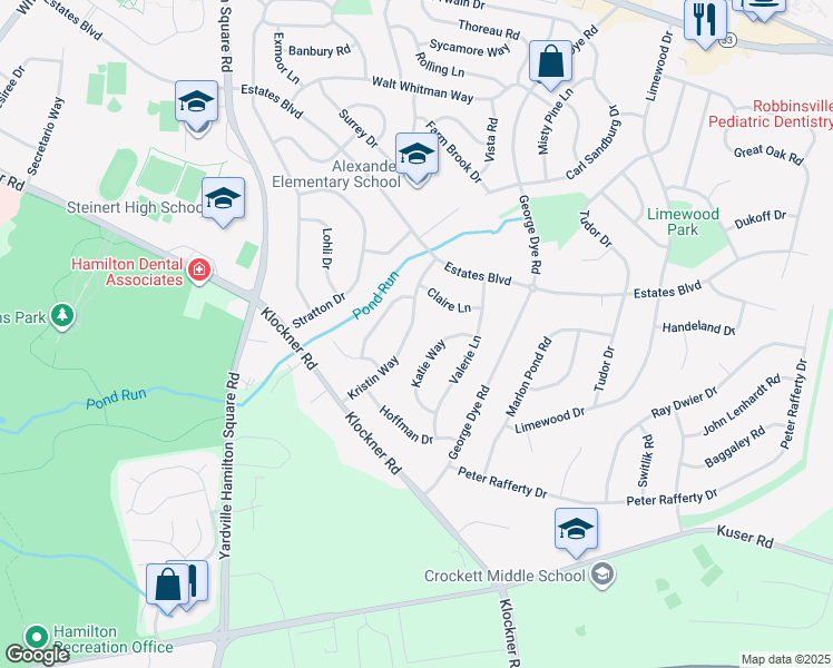 map of restaurants, bars, coffee shops, grocery stores, and more near 21 Kristin Way in Hamilton Township