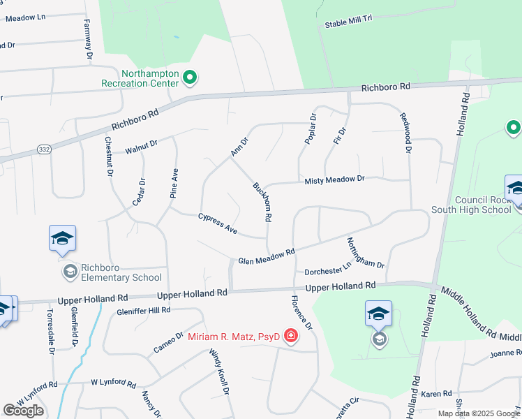 map of restaurants, bars, coffee shops, grocery stores, and more near 58 Buckhorn Road in Richboro