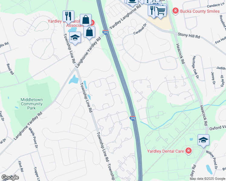 map of restaurants, bars, coffee shops, grocery stores, and more near 1922 Kirkbride Circle in Yardley