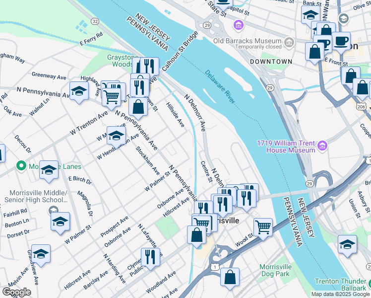 map of restaurants, bars, coffee shops, grocery stores, and more near 330 Crown Street in Morrisville