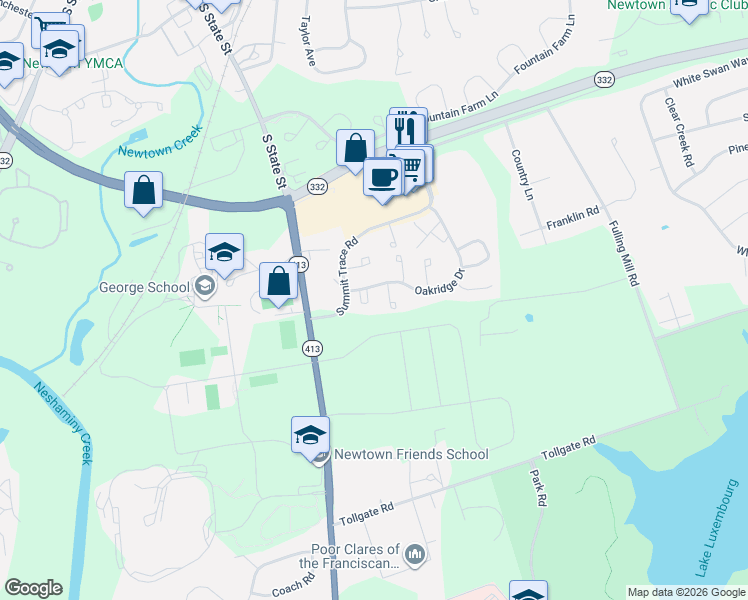 map of restaurants, bars, coffee shops, grocery stores, and more near 205 Iron Rock Court in Langhorne