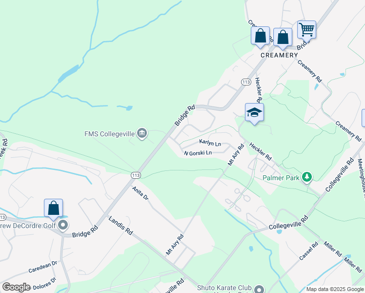 map of restaurants, bars, coffee shops, grocery stores, and more near 801 Karlyn Lane in Collegeville