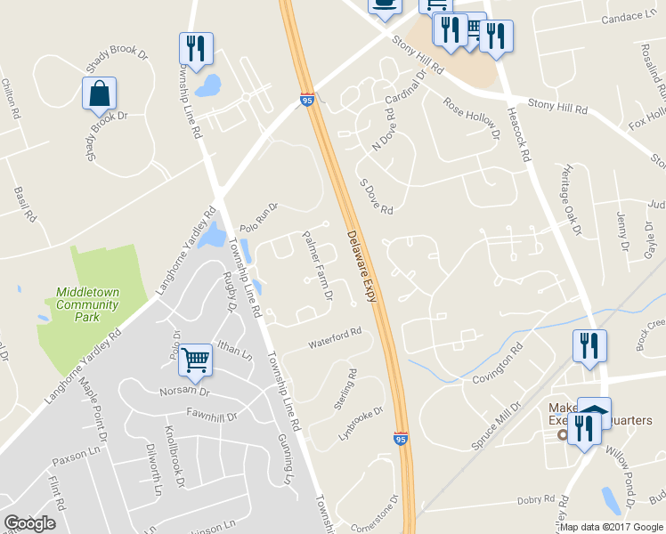 map of restaurants, bars, coffee shops, grocery stores, and more near 1922 Kirkbride Circle in Yardley