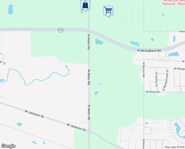 map of restaurants, bars, coffee shops, grocery stores, and more near 2310 North Nebo Road in Muncie