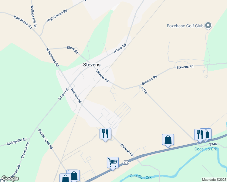 map of restaurants, bars, coffee shops, grocery stores, and more near 73 Stevens Road in Stevens