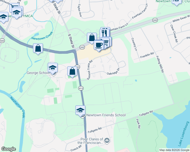 map of restaurants, bars, coffee shops, grocery stores, and more near 205 Iron Rock Court in Langhorne