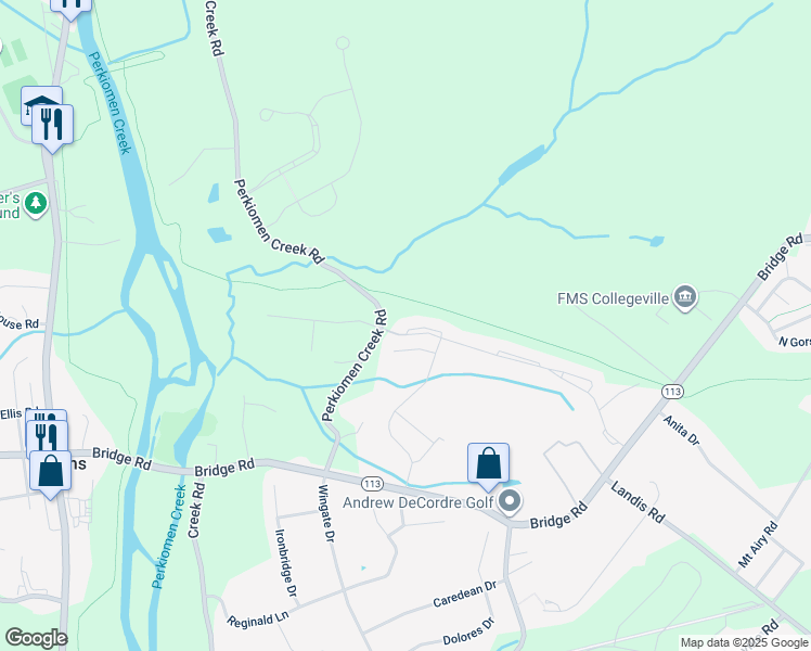map of restaurants, bars, coffee shops, grocery stores, and more near 4397 Meadowridge Lane in Collegeville