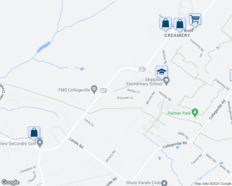 map of restaurants, bars, coffee shops, grocery stores, and more near 801 Karlyn Lane in Collegeville