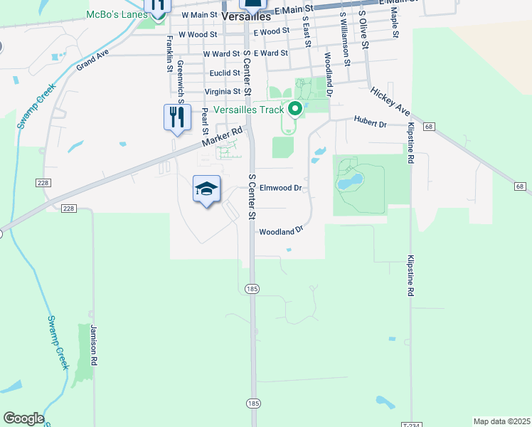 map of restaurants, bars, coffee shops, grocery stores, and more near 42 Stevenson Drive in Versailles