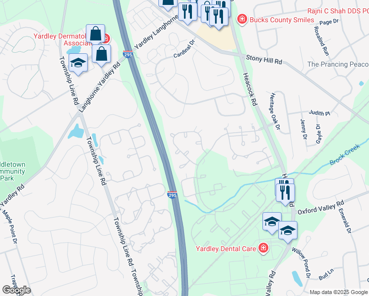 map of restaurants, bars, coffee shops, grocery stores, and more near 553 Cedar Hollow Drive in Yardley