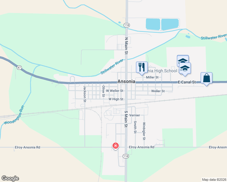 map of restaurants, bars, coffee shops, grocery stores, and more near 221 W Weller St in Ansonia