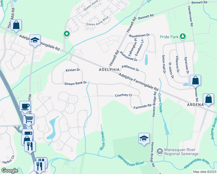 map of restaurants, bars, coffee shops, grocery stores, and more near 65 Stream Bank Drive in Freehold
