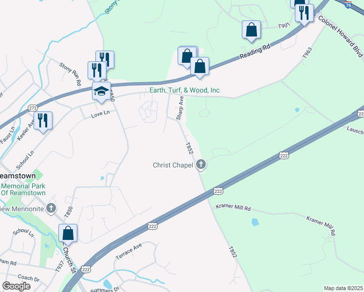 map of restaurants, bars, coffee shops, grocery stores, and more near 2101 Kramer Mill Road in Stevens