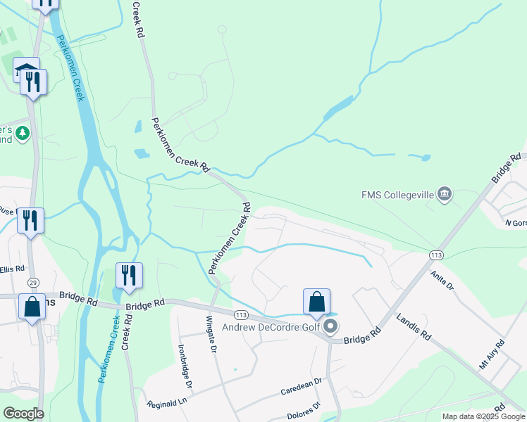 map of restaurants, bars, coffee shops, grocery stores, and more near 4397 Meadowridge Lane in Collegeville
