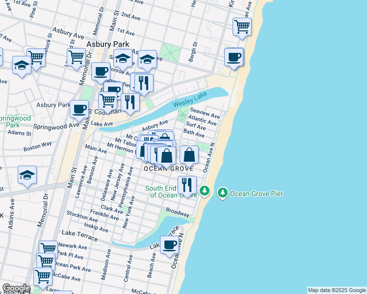 map of restaurants, bars, coffee shops, grocery stores, and more near in Monmouth County