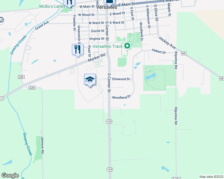 map of restaurants, bars, coffee shops, grocery stores, and more near 42 Stevenson Drive in Versailles